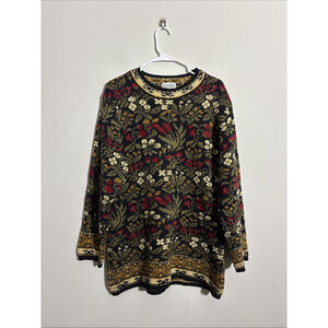 VINTAGE WOMEN’S LANDS’ END SWEATER DRESS COTTON SIZE LARGE L FLORAL 80s 90s
